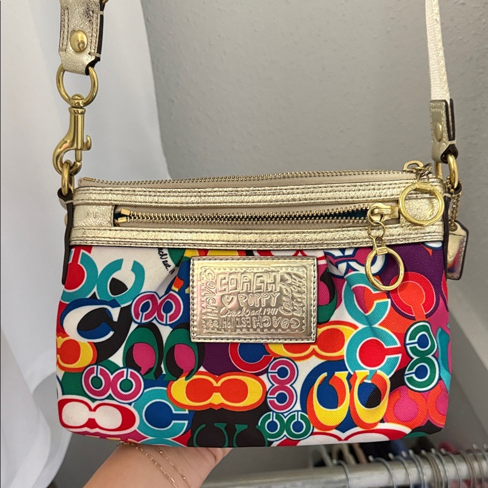 Coach Colorful Logo Crossbody Bag with Gold Accents